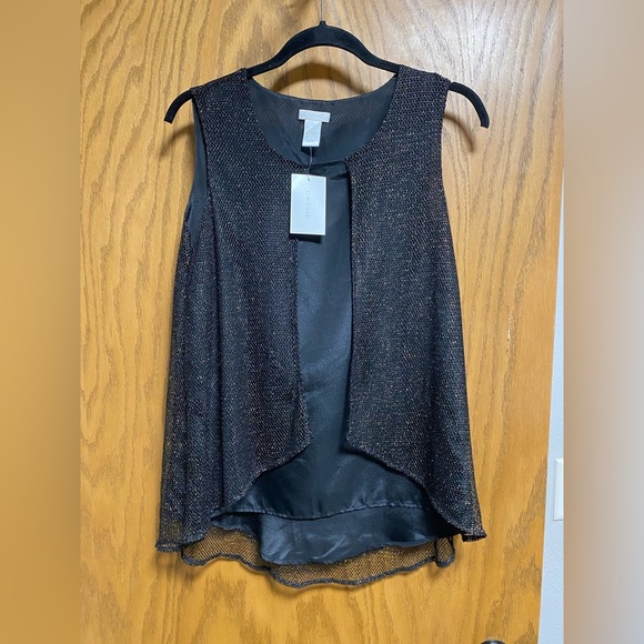 Cache Gold Metallic Knit Overlay Black Tank Top Sz XS - NWT - RETAIL $98 - Picture 7 of 8